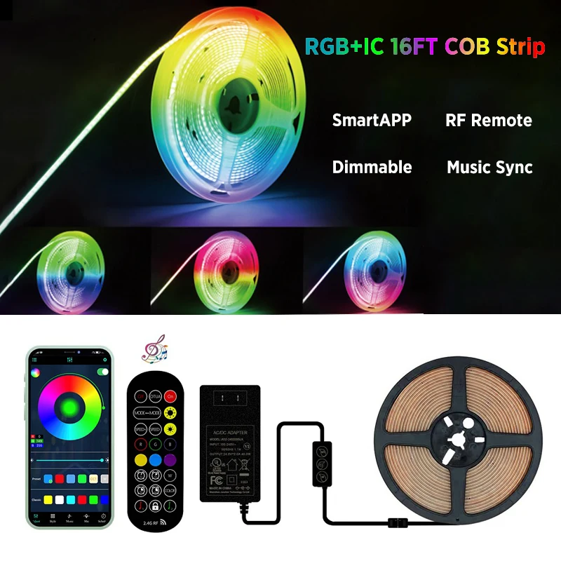 DC24V WS2811 COB LED Strip 576leds Bluetooth App Control RGBIC Smart RGB Light Christmas Party Bedroom Kitchen Decoration Lamp