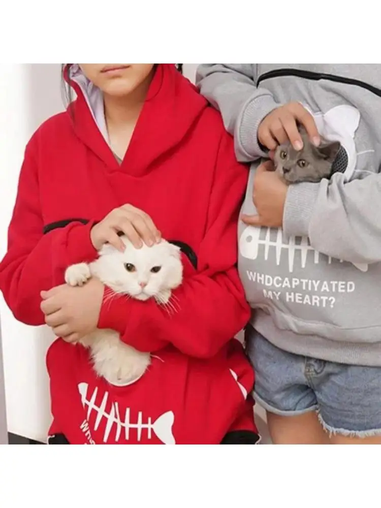 Cat Couple Hoodie Pet Pullover Sweatshirt Pocket Can Hold Pets