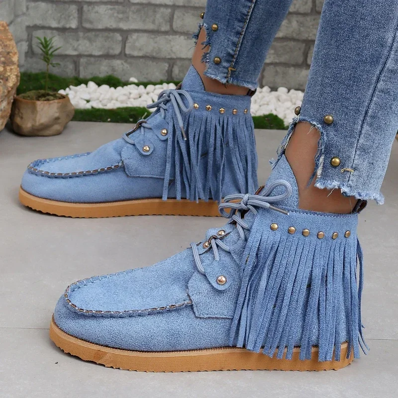 Women\'s Boots Tassel Style Womens Vulcanized Shoes Retro Boots Fashion Female Shoes Platform Ankle Boots Suede Botas De Mujer