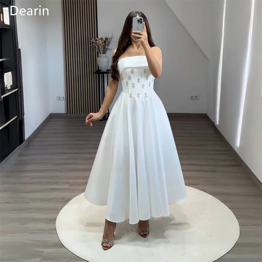 Customized Prom Gown Evening Formal Dress Dearin Strapless A-line Ankle Length Skirts Draped Bead Sleeveless Bespoke Occasion D