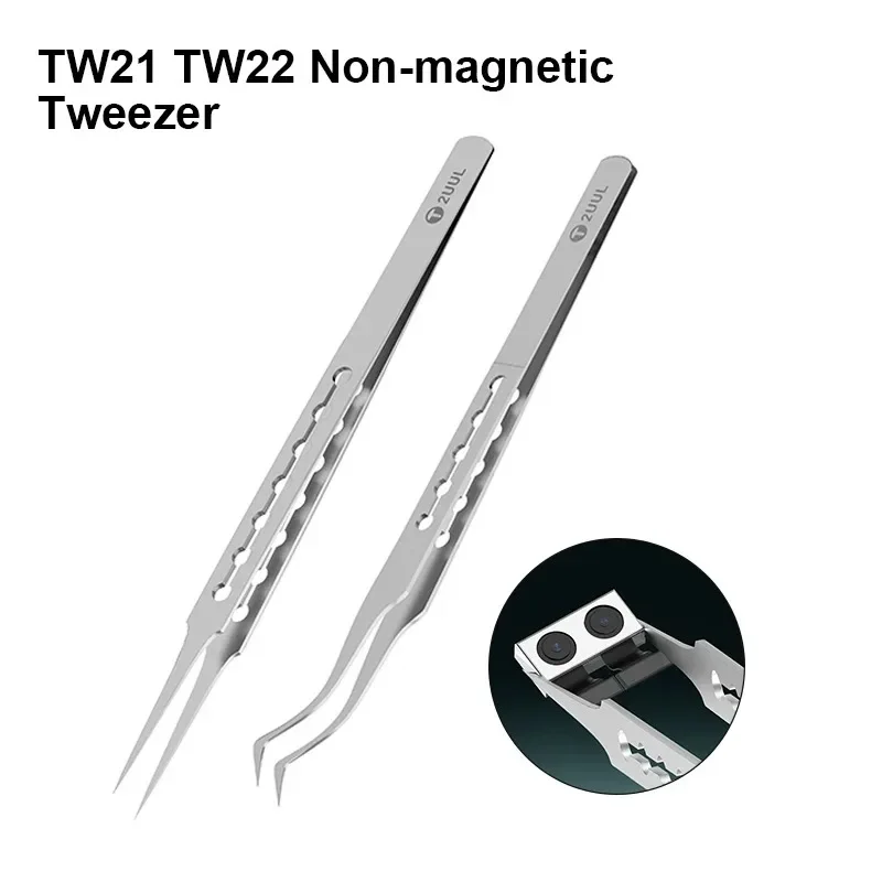 2UUL TI21 TI22 pinzas ultraligeras de titanio para reparación de plantillas de soldadura IC de Chip, pinzas huecas inoxidables no magnéticas TW21 TW22