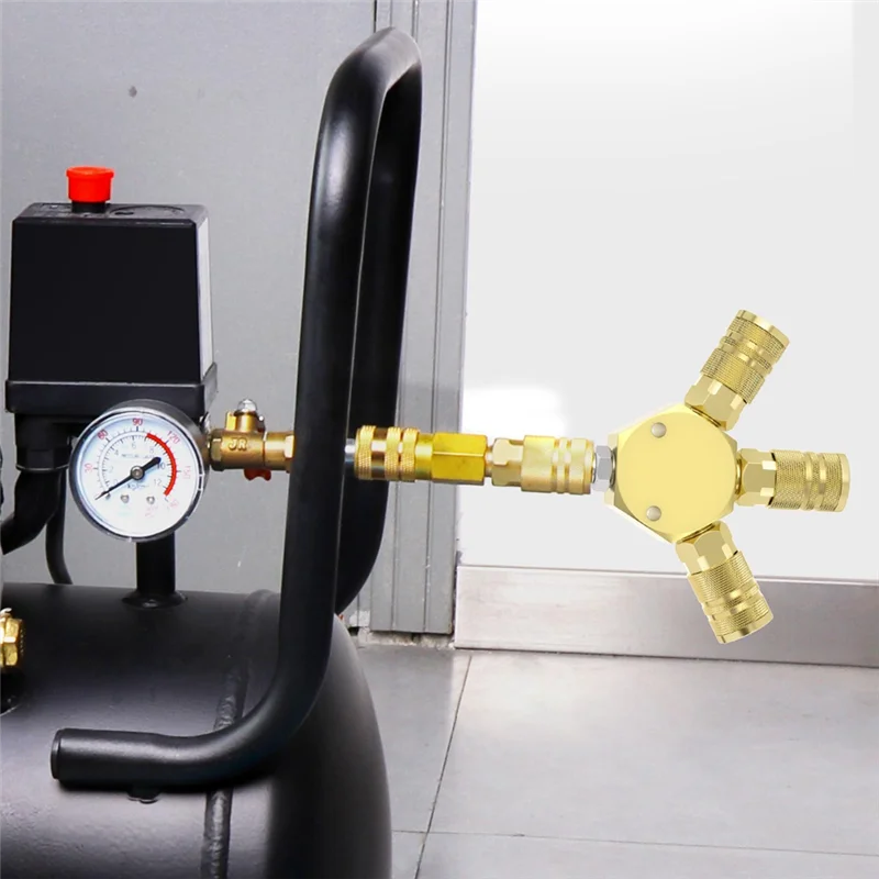 ABRU-مشعب هواء ثلاثي الاتجاه من الألومنيوم على طراز سداسي مع 3 قطع من المقرنة الصناعية الفولاذية والمكونات، خرطوم مشعب ضاغط الهواء #2