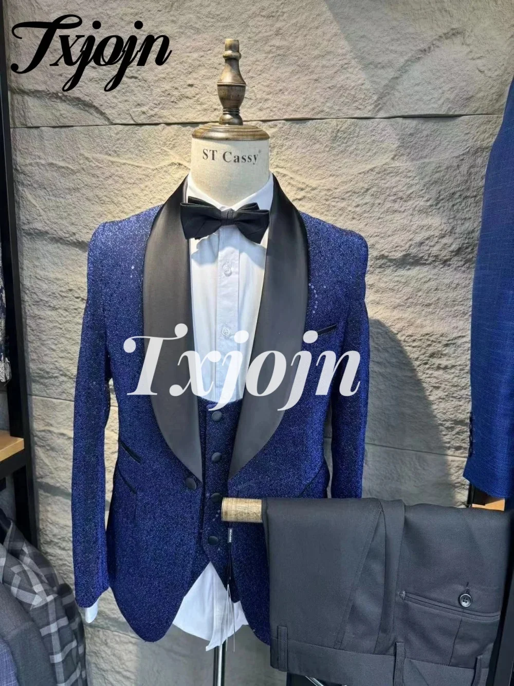 

Elegant Single Button Men Suit Set 2025 3PCS Shiny Men Office Suit Classic Colorblock Groomsmen For Business Wedding Suit