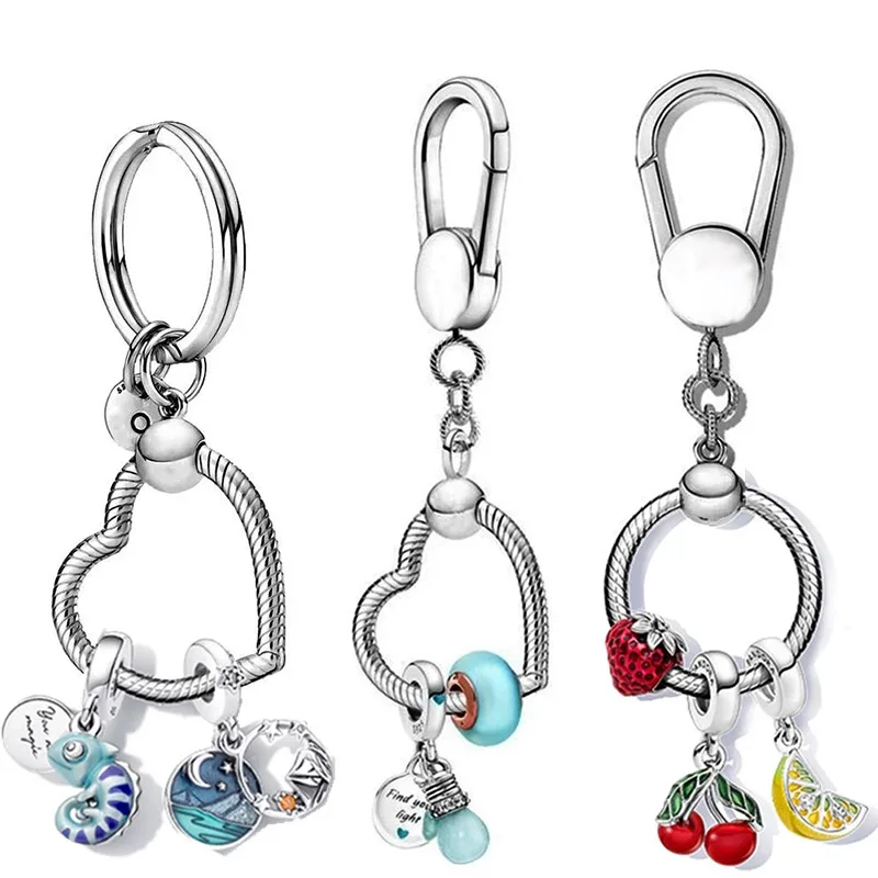 Hot Sale 925 Sterling Silver Moments Keychain Charm Fit Original Brand Silver Beade Ladies Gift Keychain