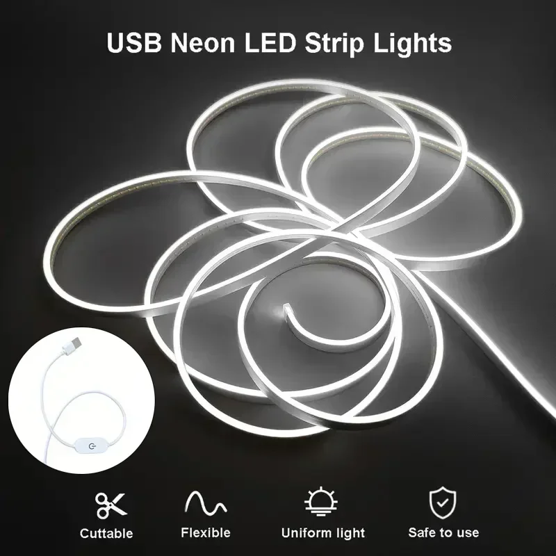 Pop Touch Control LED Strip Light 5V USB Dimmable Flexible Cuttable Neon Ribbon Tape Indoor Outdoor Decoration Hallway Room Ligh