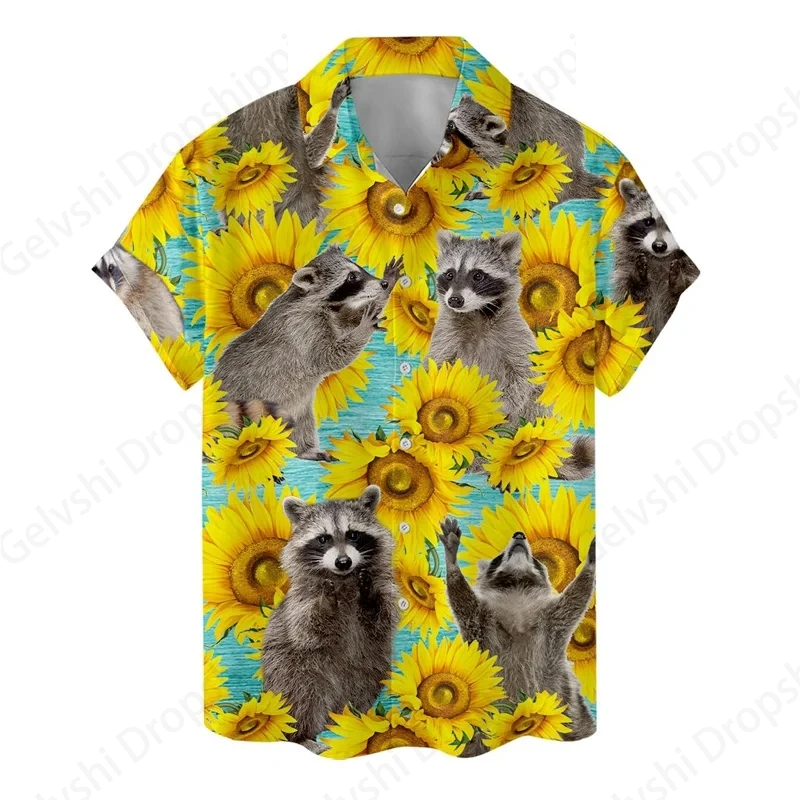 

Animal Cat Raccoon Hawaii Shirts Men Women Fashion Hawaiian Shirts Short Sleeve Casual Blouse Turn Down Beach Lapel Camisas Boy