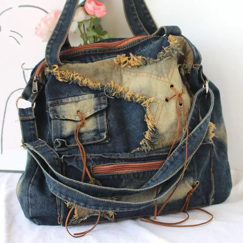 Sac à bandoulière en jean rétro Y2K Wasteland Stray pour étudiante, personnalisé, cool et tendance, grande capacité, pour femme
