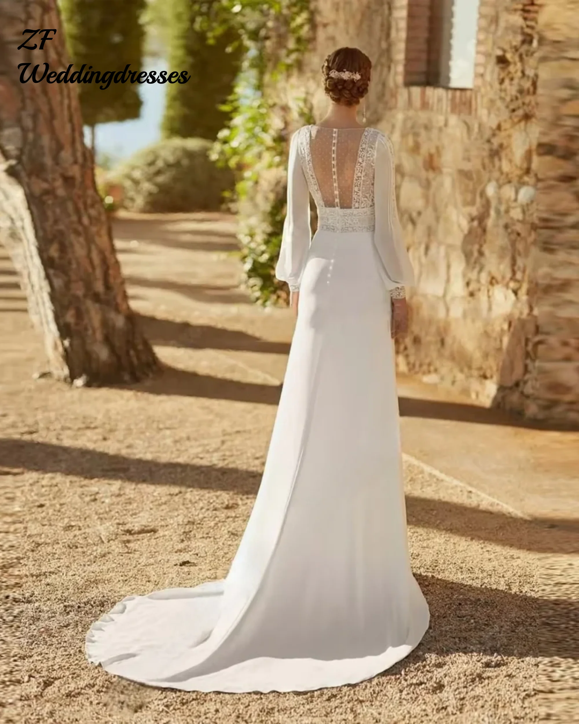 Customzied Deep-V Long Sleeves Women Wedding Dresses Mermaid Bridal Gowns Mopping Length Princess Vestido De Noivas