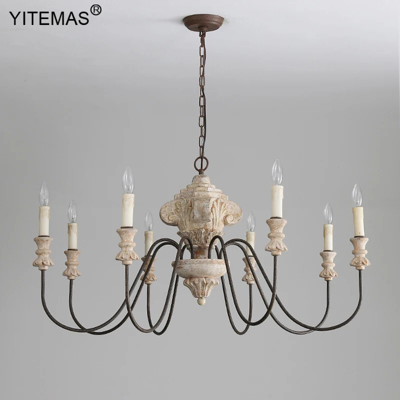 Large Wooden Chandelier 8 Lights Dia102Cm For Living Room Villa Lobby Farmhouse Church Retro Big Chandeliers For Restaurant Shop