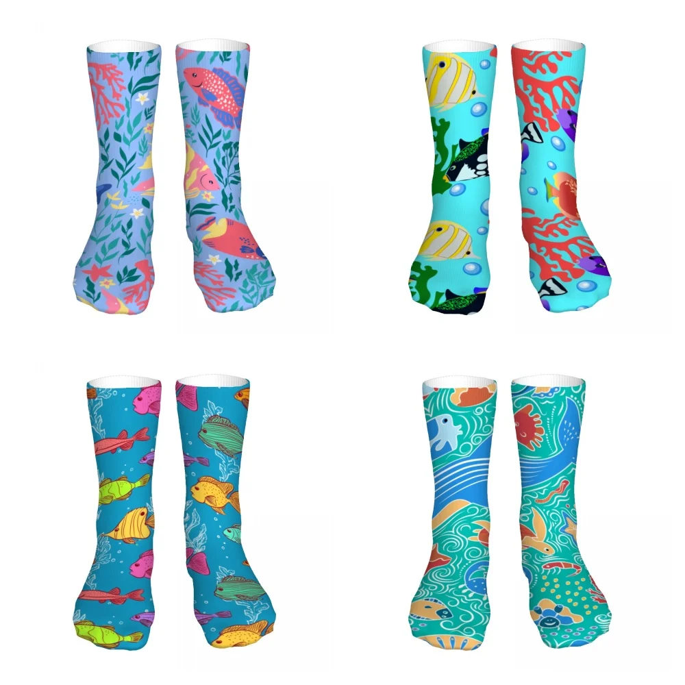 Tropical Fish Pattern Mens Womens Funny Crew Socks Cool 3D Printed Design Socks Fashion Comfortable Basketball Socks