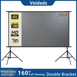 VEIDADZ Projector Screen With Stand 16:9 Grey Anti-Light 84 100 120 inch Foldable Portable Double Bracket Screen for Home Office