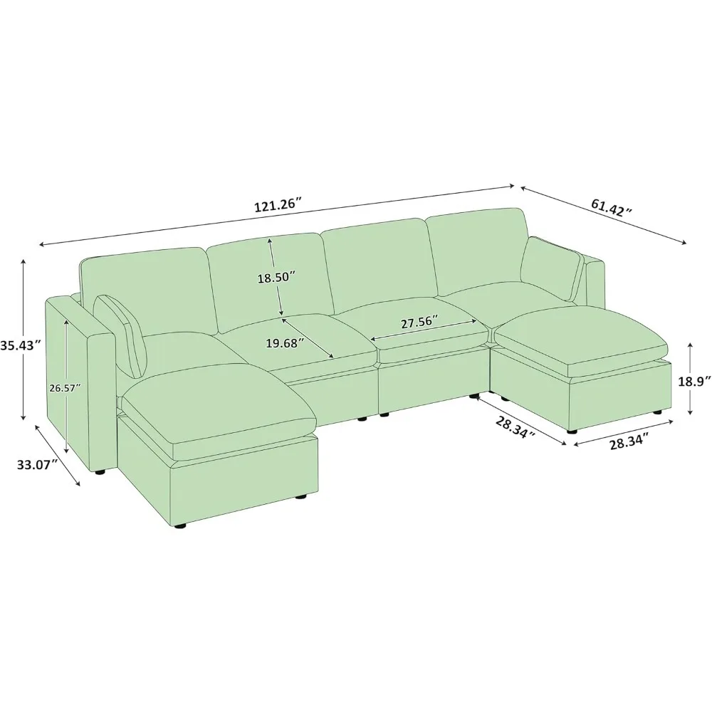 Modular Sectional Sofa, Convertible U Shaped Sofa Couch Modular Sectional with Ottoman, 6-seat Sectional Sofas for Lving Room