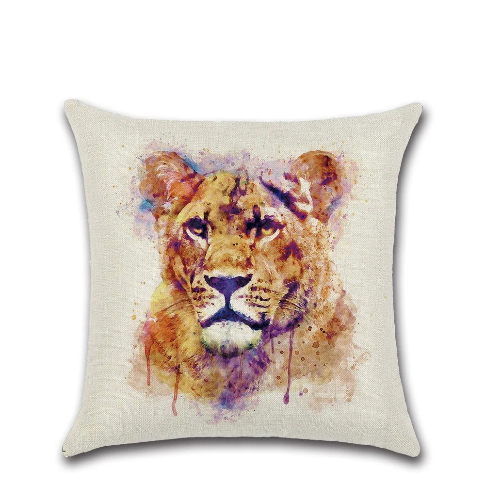 New watercolor animal pillowcase lion tiger butterfly head linen digital printing home decor  decorative pillows  home