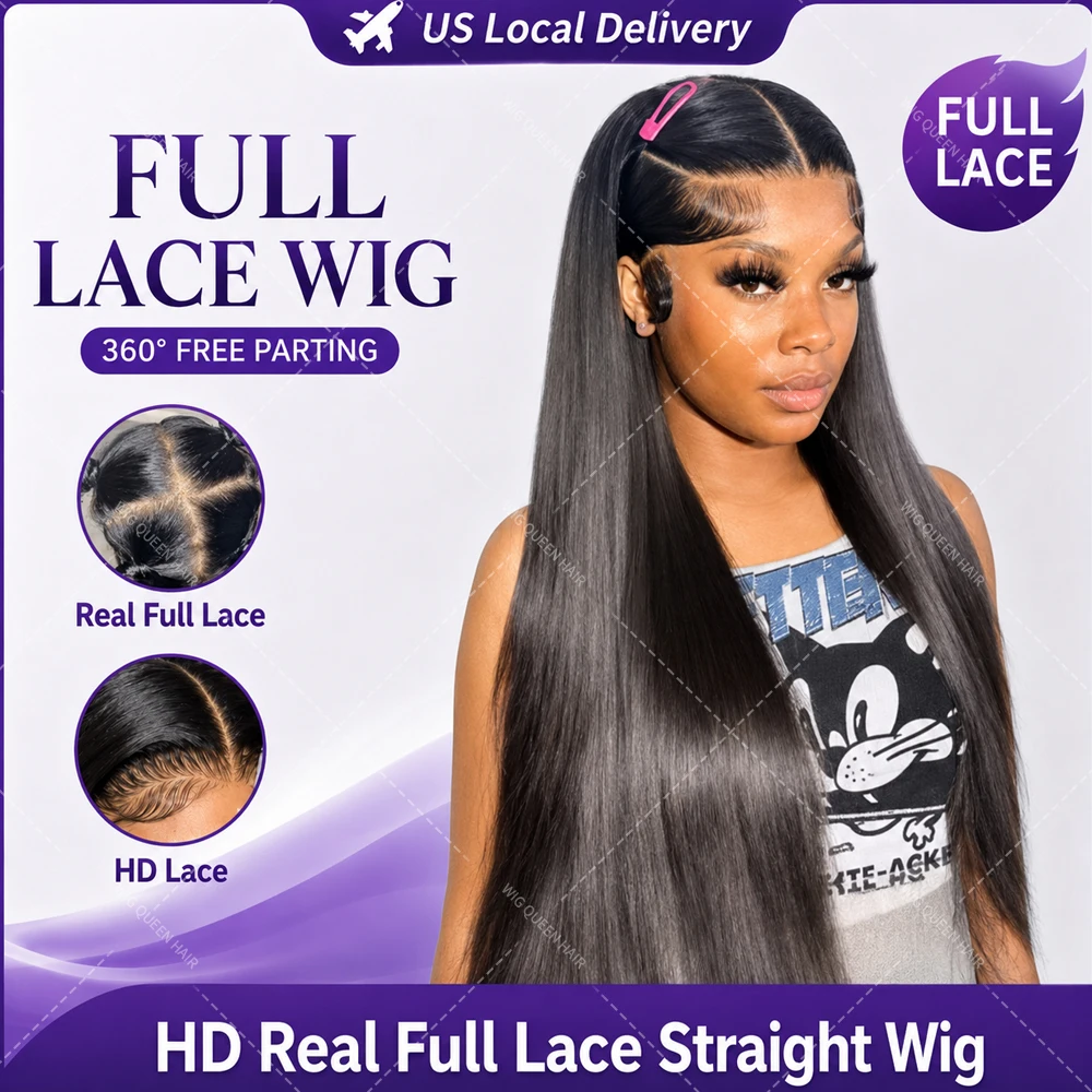 

Premium Full Lace Straight Human Hair Wig Natural Black HD Lace Bleached Knots 360 Free Styling Silky Wig For Black Women Lace