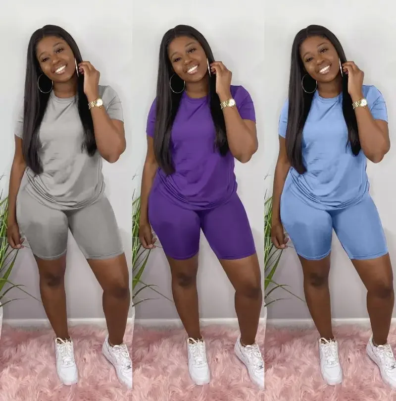 

2021 Women Sets Summer Tracksuits Sportswear Fitness Short Sleeve T-Shirts+Shorts Suit Two Piece Set Sporty 2 Pcs Outfits