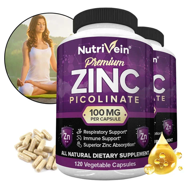 Zinc Picolinate 100 mg, 120 Vegetarian Capsules - Supports Respiratory Health, Immune Health, Gluten Free and Non-GMO