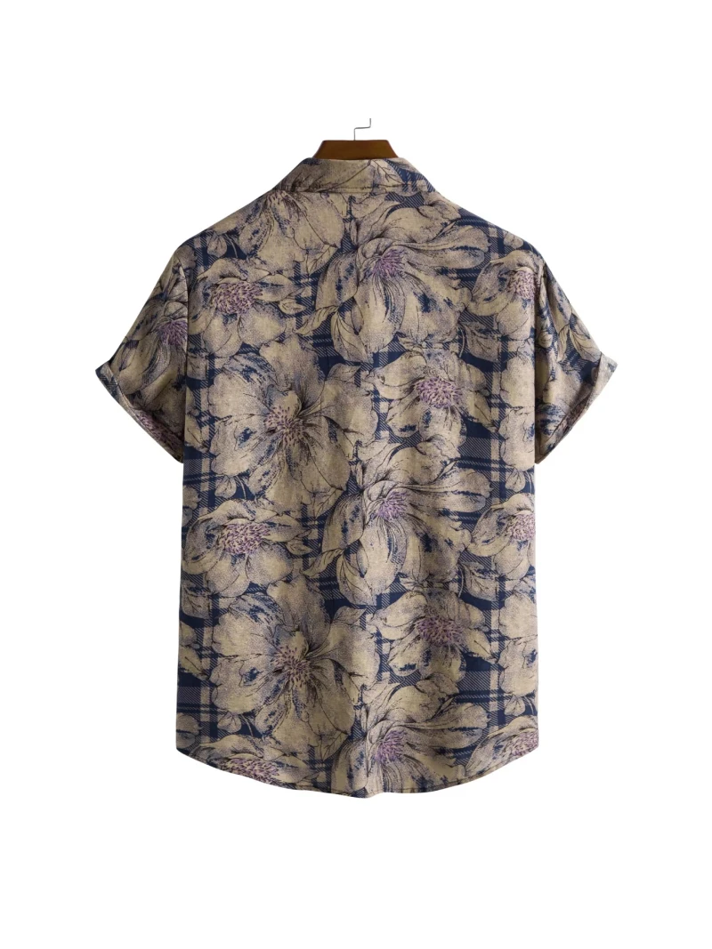 Men's Retro Single Row Of Buttons Lapel Shirt Slim Hawaiian Style Short-sleeved Shirt Men's Harajuku Street Shooting Casual