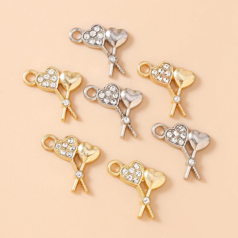Leslie 10pcs 16x17mm Alloy Crystal Crystal Heart Balloon Charms For Pendant Jewelry Making DIY Bracelet Necklace Findings