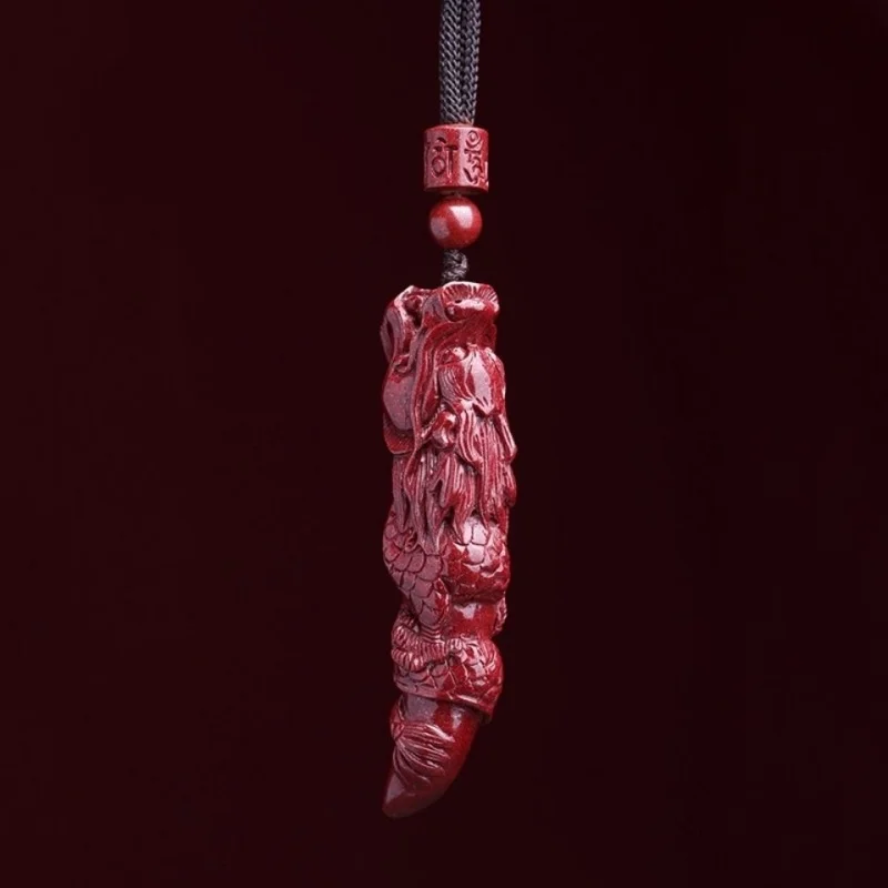 

Fashion Cinnabar Jade zodiac Dragon Teeth Pendant Necklace Jewellery Chinese Healing Women Man Luck Gift Sweater Chain