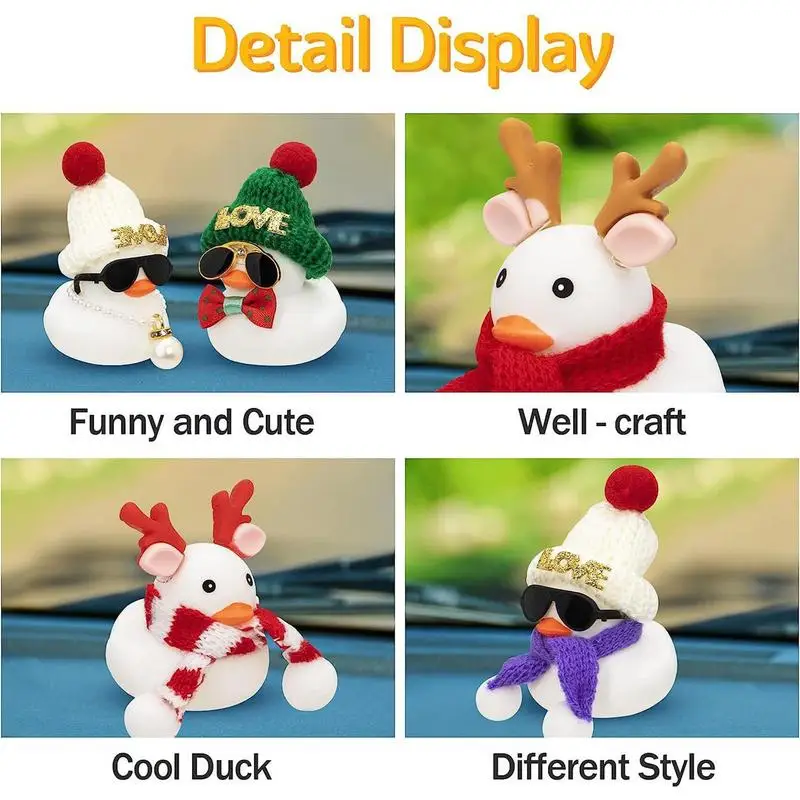 Car Dashboard Rubber Duck Squeeze Duck Car Dashboard Decorations With Scarf Headband Christmas Rubber Ducks Toys Novelty Squeeze