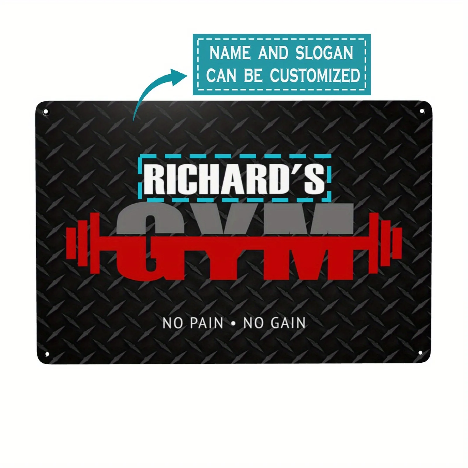 12x8 Inch 2D Flat Customizable Wall Sign for Gym with Motivational Red Barbell Design Perfect Home Gym Decor