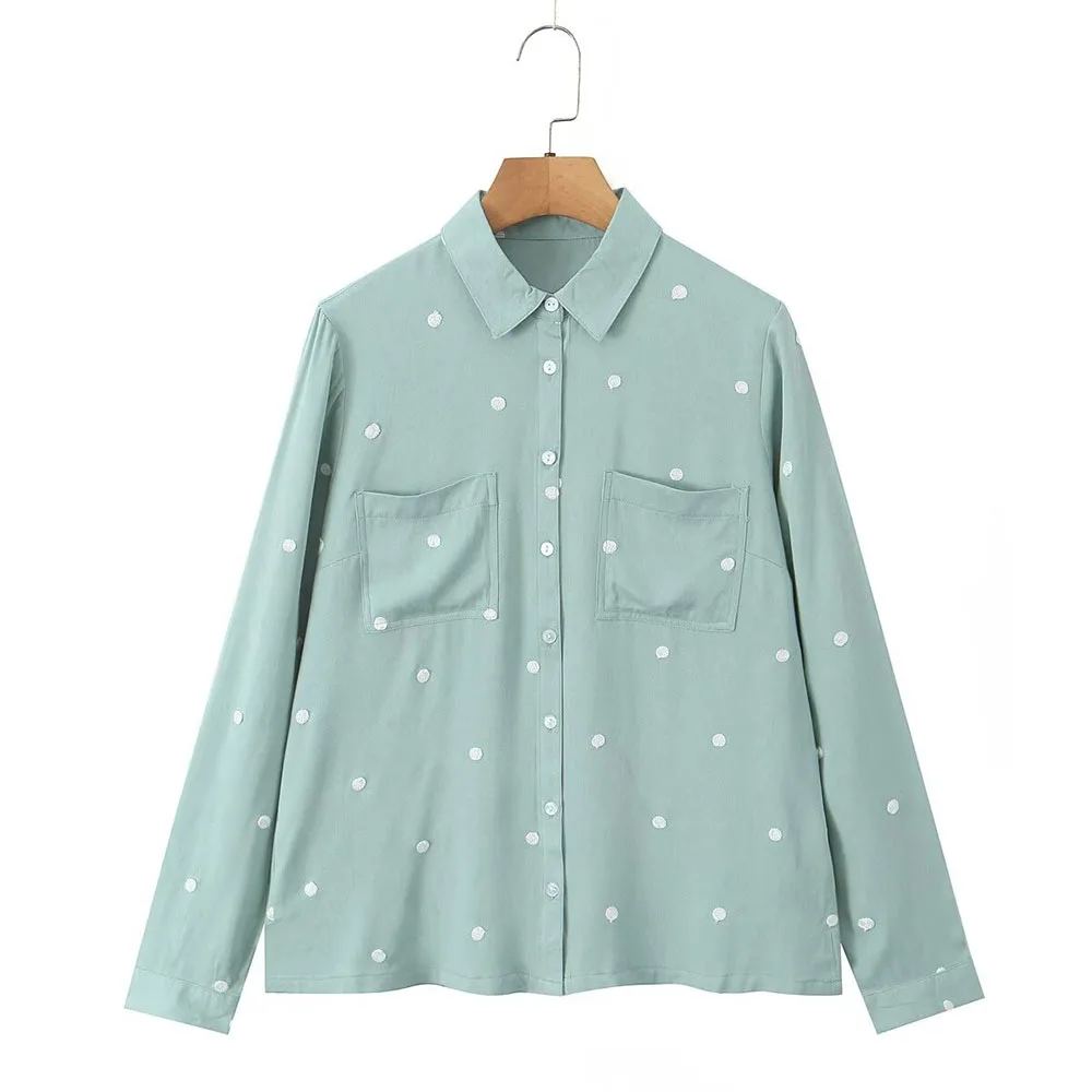 

Autumn 2024 women's new fashion, leisure, slim and versatile lapel button embroidered shirt.