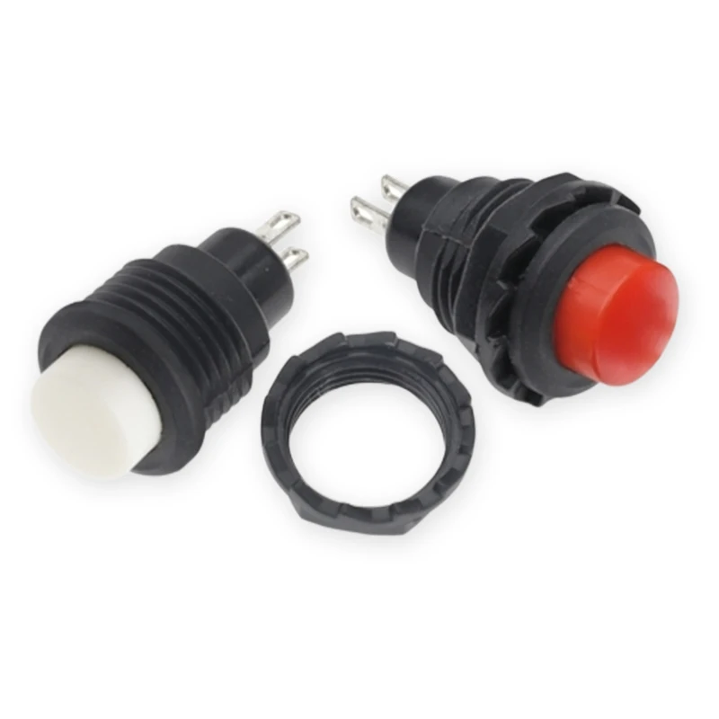 10 Stück Schwarzer R13-502 Runder Selbstrückstellender Druckschalter ohne Verriegelung 12mm 1,5A 250V/3A 125V Kunststoff-Druckschalter – Detail 2