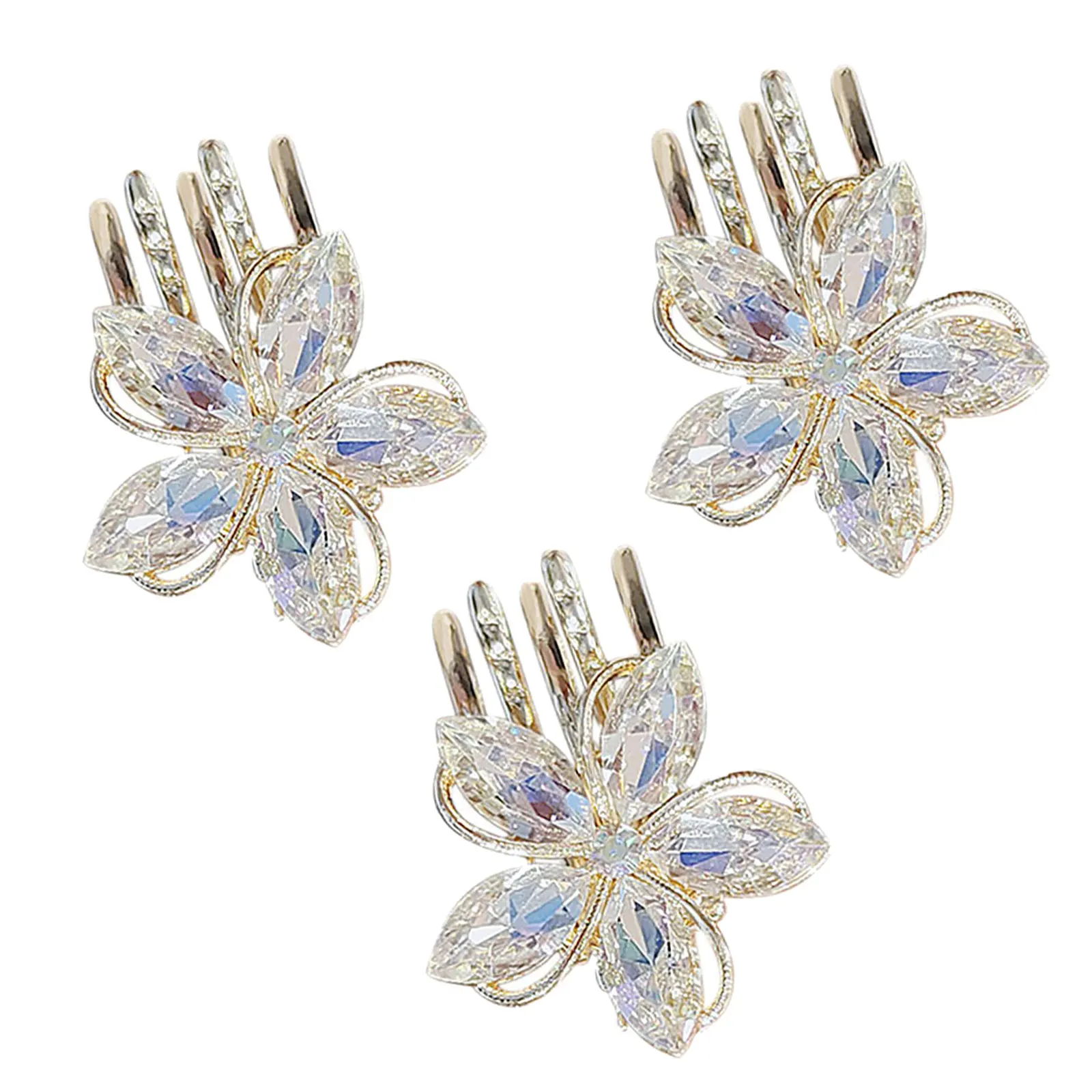 

3pcs Imitation Crystal Flower Hair Clips Vintage Hibiscus Small Claw Clamps Women Accessories Durable Easy Wear Hairstyles