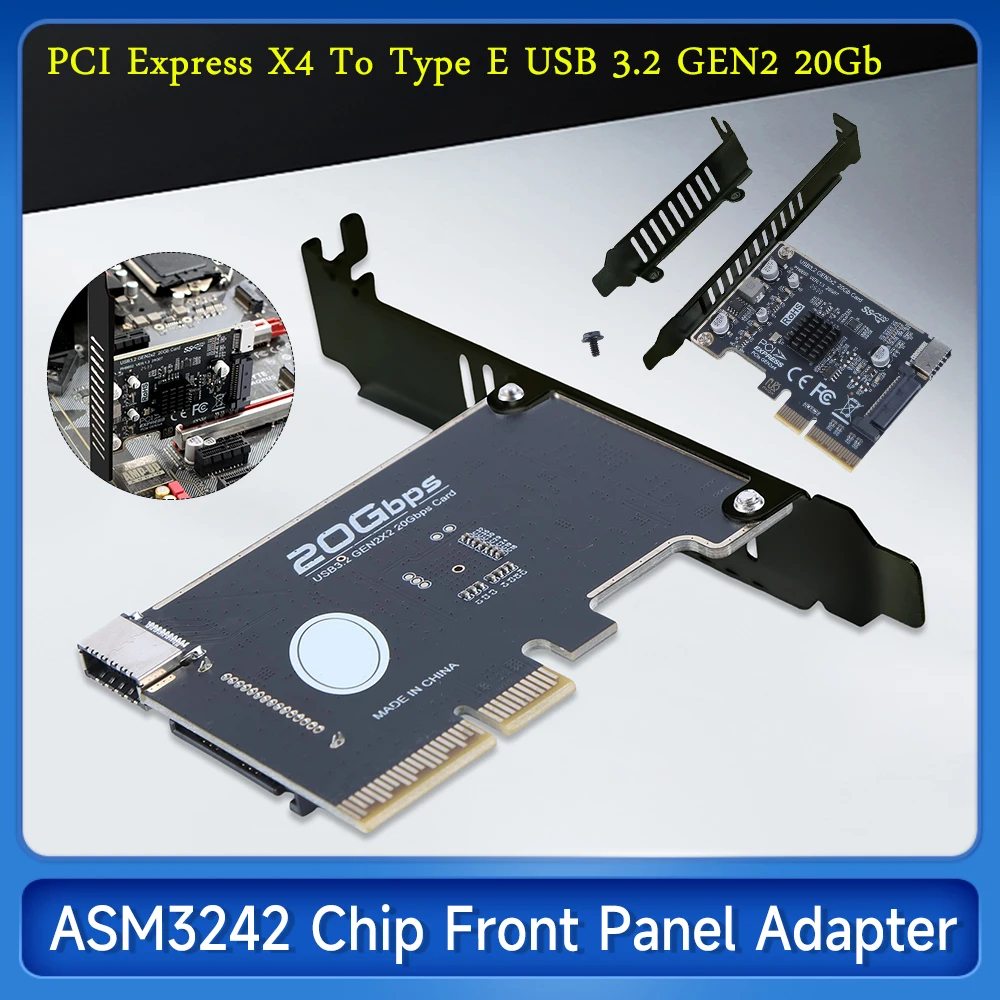 

PCIE to Type-E Expansion Card PCI Express X4 to Type E USB 3.2 GEN2 20Gb Riser Board ASM3242 Chip for Desktop Front Panel Type C