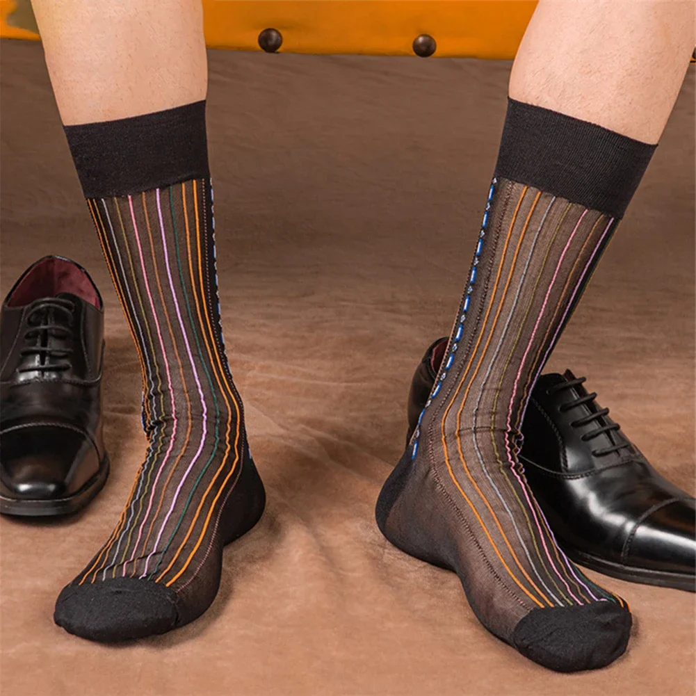 

Business Thigh Highs Mens Dress Socks Business Meetings Average Fit Size Breathable Fabric Silky Nylon Material