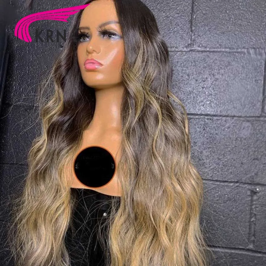 KRN 250 Wig Ombre warna 13x4 renda depan dengan bagian tengah rambut Brasil 13x6 Wig renda transparan dengan rambut bayi