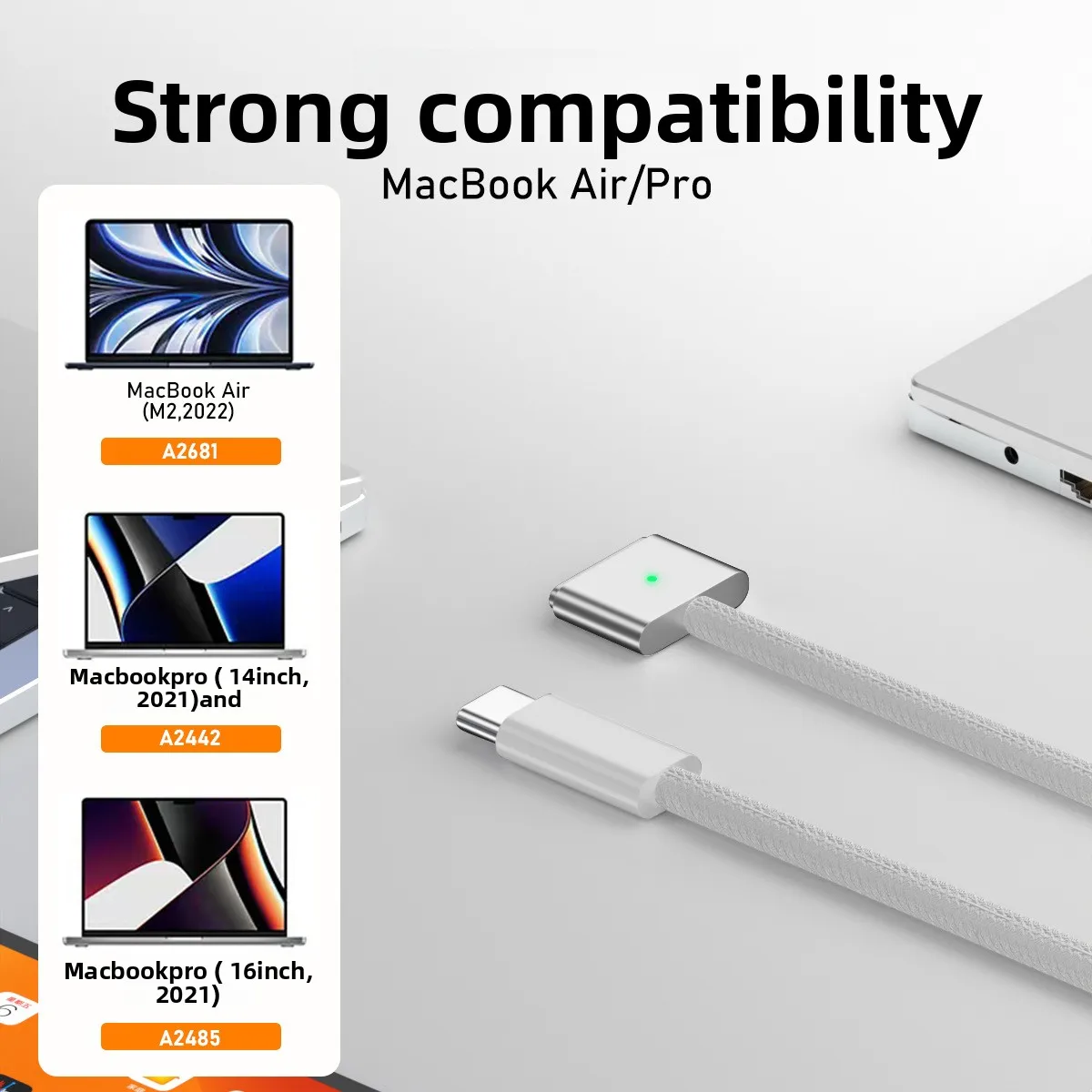 140W Magnetic TYPE-C To Magsafe3 Charging Cable Suitable for 2021 MacBook Laptops