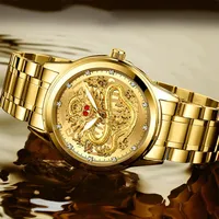 Luxury Embossed Gold Dragon Watches for Men's Full Steel Waterproof Watch Mens Diamond Ruby Fashion Casual Japan Quartz Clock
