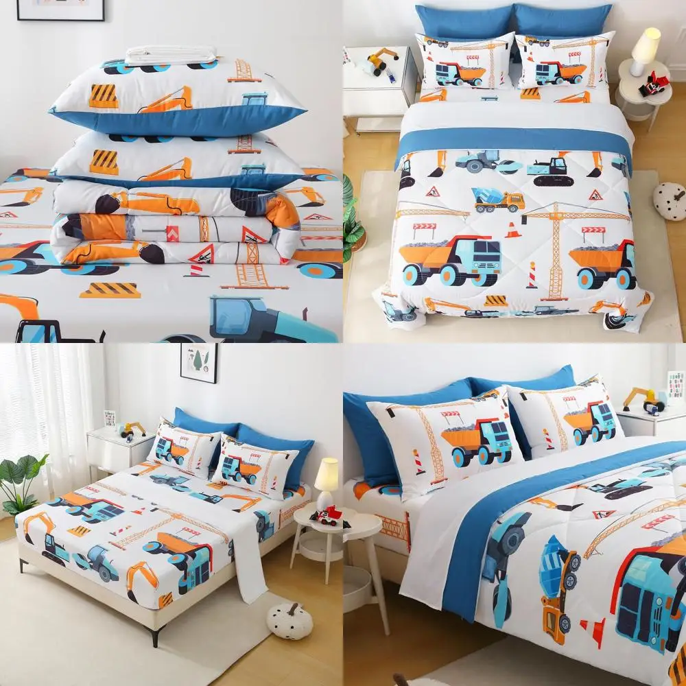 

Queen Size Excavator Themed Comforter Set for Boys - Cartoon Construction Truck Bedding, Perfect for Kids & Teens, Ideal Birthda