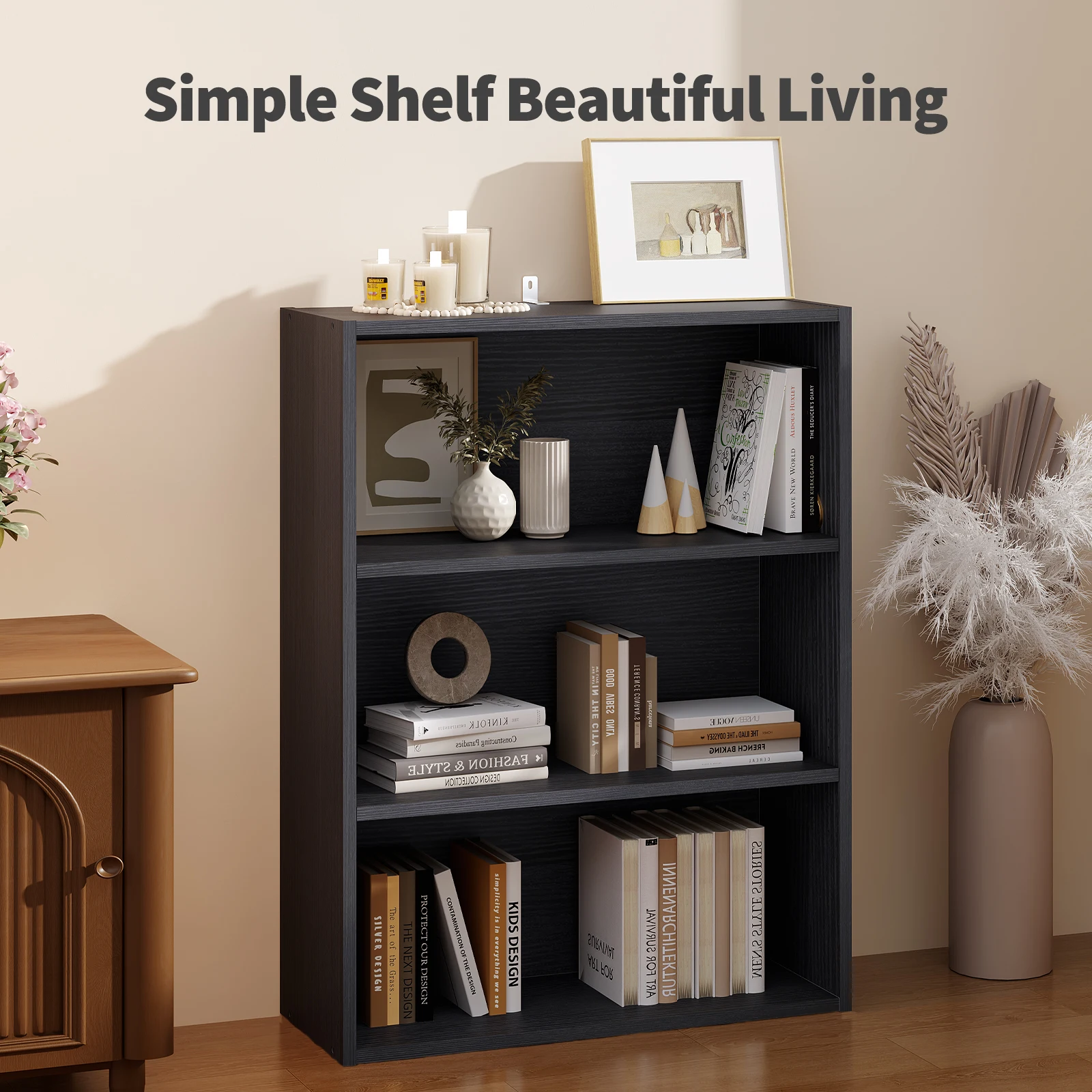 MCQ Wooden 3 Tiers Bookshelf Storage 31.5 Inch Tall Standing Display Bookshelf Sturdy Structure Graduated Shelves for Home image 5