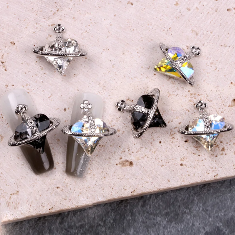 10pcs/lot Flat Bear Nails Charm Rhinestones Silver/Gold Nail Accessories Professional Charm Zirconia Diamond Luxury Parts DIY