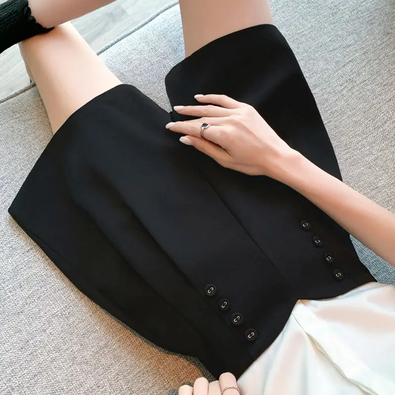 السيدات أزرار الموضة بلون عالية الخصر بنطال ذو قصة أرجل واسعة الصيف ملابس حريمي مزاجه السراويل البساطة الاتجاه بنطلون