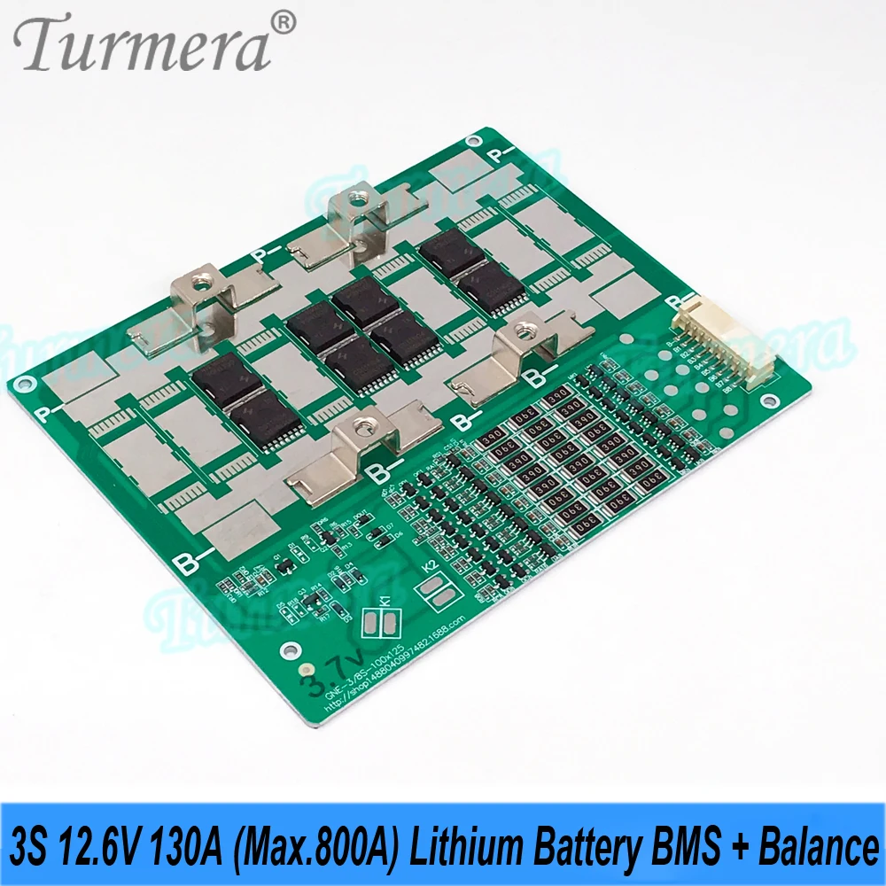 Turmera 3S 12.6V 130A 180A Max. 800A 1200A Balance BMS Lithium Battery Protection Board 330mAh Equalizing Current Common Port