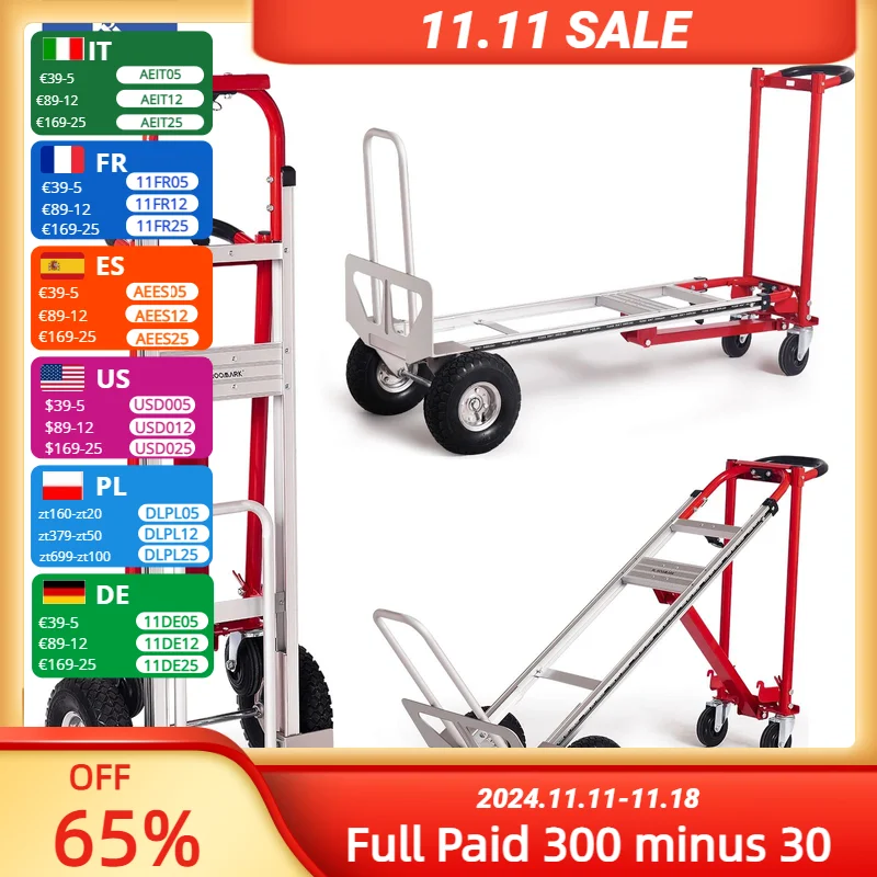 ROOMARK Hand Truck Dolly 3 in 1 Convertible Moving Cart 1000 lb Capacity with Telescopic Frame Non-Slip Wheels For Easy Delivery