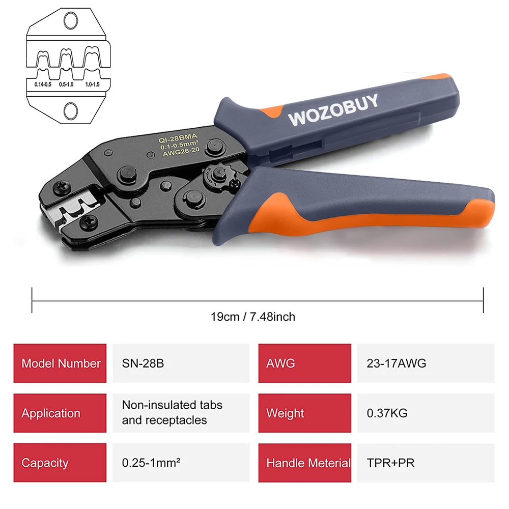 WOZOBUY SN-48B crimping pliers 0.5-2.5mm²  high precision jaw with TAB 2.8 4.8 6.3 car terminals sets wire electrical hand tools