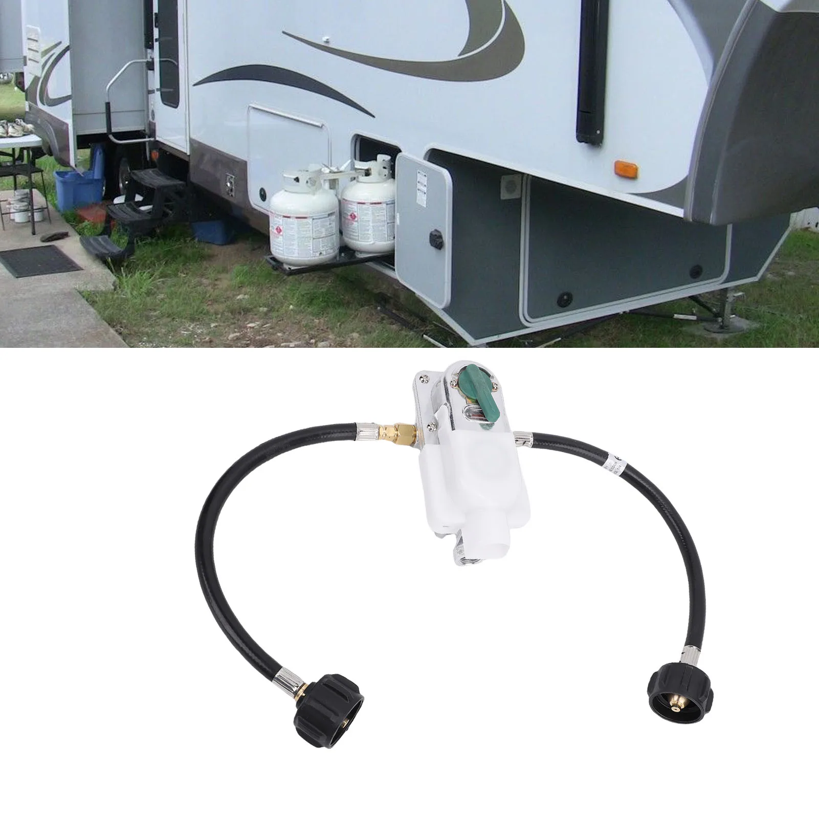 Régulateur de gaz RV à changement automatique en 2 étapes avec tuyau en queue de cochon de 12 pouces 250PSI 287500BTU pour remorques régulateur de gaz RV pour double réservoir