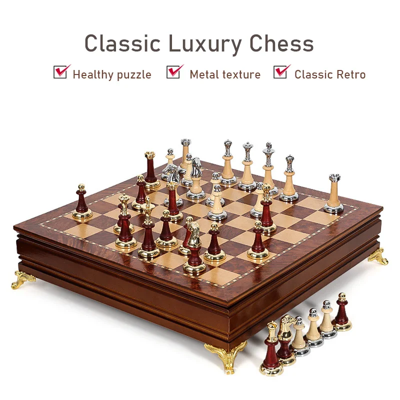 

New Desktop Drawer For Easy Storage, Business Gifts, Wooden Chess, German Knight Drawer Chess, Outdoor Camping Board Game