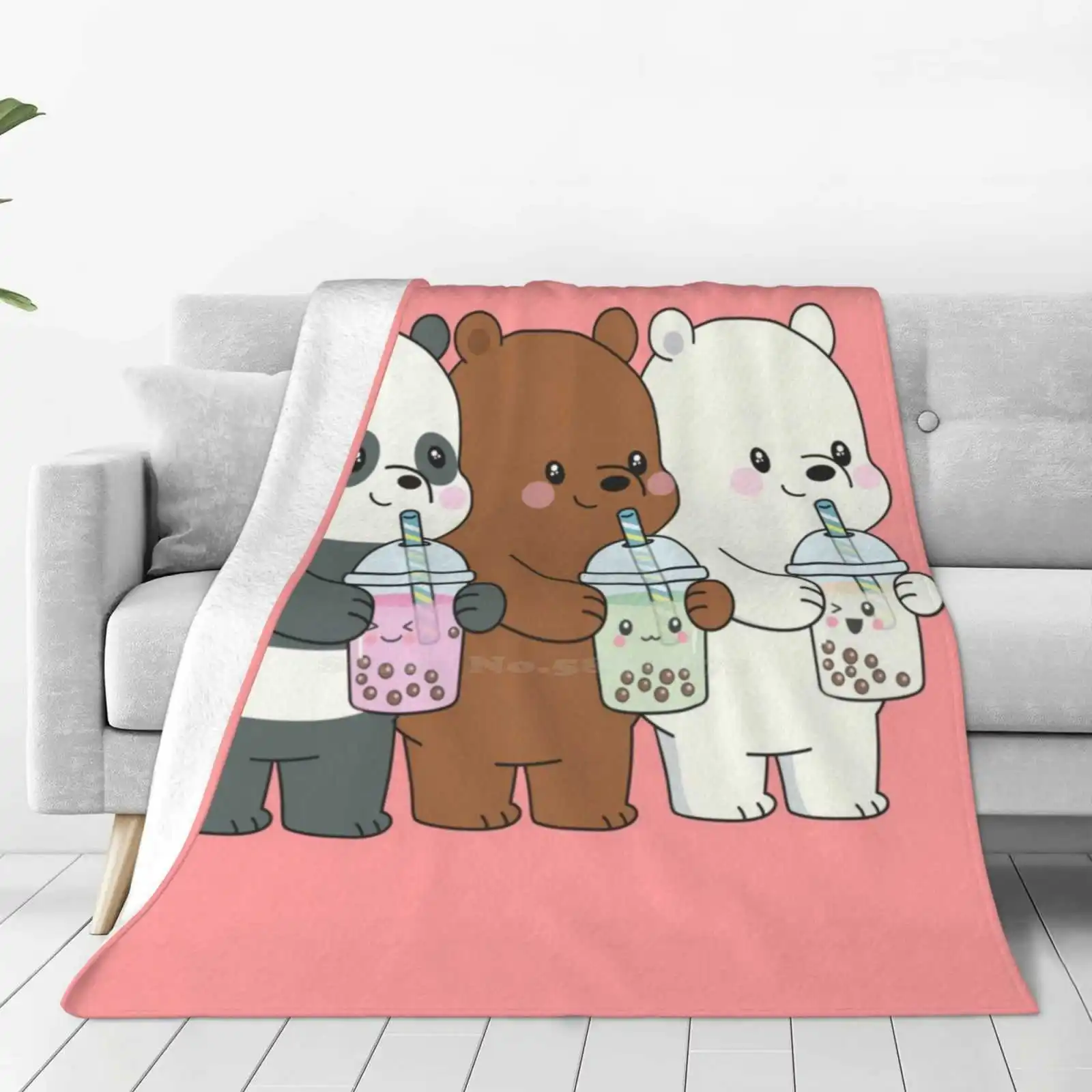 Hot Sale Printing High Qiality Warm Flannel Blanket Cartoon Brothers Ice Bear Polar Bear Grizzly Bear Honey Bear Selfie Stick