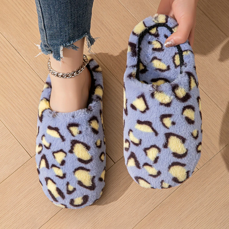 Leopard Fluffy Women's Slippers Home Plush Luxury Designer Winter Woman Shoes Indoor Fashion Platform Fuzzy Fur Slides Footwear