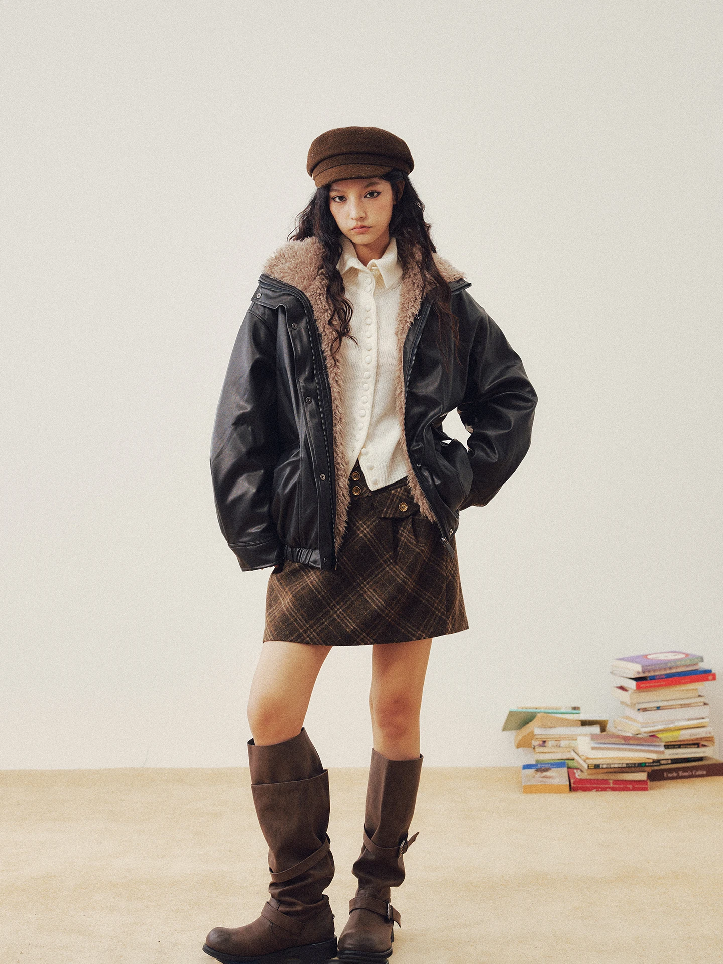 

Женская кожаная куртка Youlin с утеплением, теплым хлопковым наполнителем, отделкой из овечьей шерсти, свободного кроя, на молнии