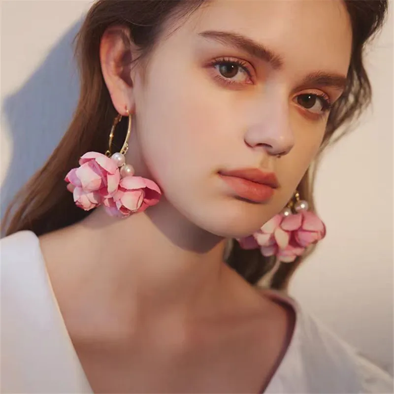 

French Rose Pink Flower Earrings Unique Design Luxury Sensation Drop Earrings Women Daily Travel Party Wedding Accessories