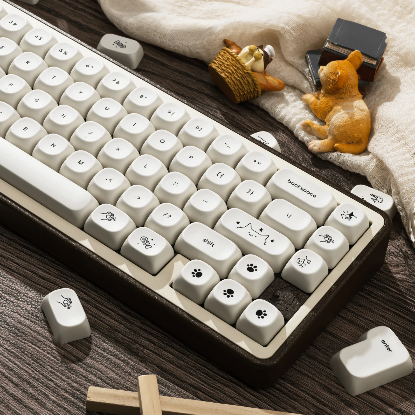 124 keys Cat Keycaps Korean English White PBT Sublimation MOA Minimalist Small Font Mechanical Keyboard Keycaps