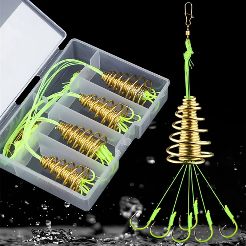 

4Pcs High Carbon Carp Spherical Feeder Fishing Hooks Bomb Proof Hanging Explosion Hook Tool Spring Anti-winding Explosion Hook