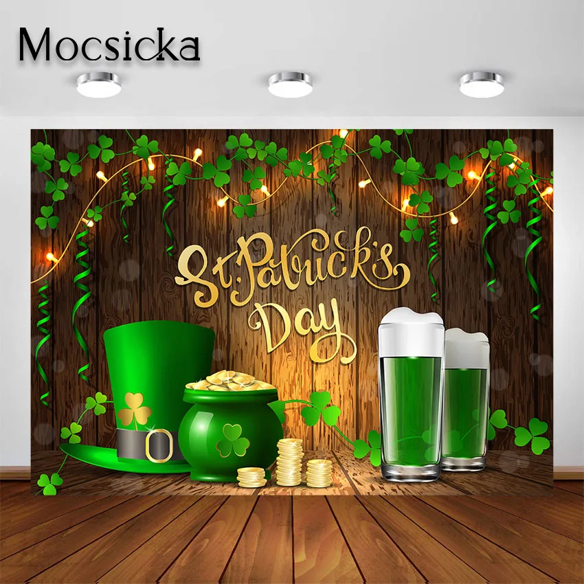 Sfondo di fotografia del servizio fotografico delle decorazioni del partito di festa dello sciamano fortunato verde irlandese dei fondali del giorno di san patrizio di Mocsicka