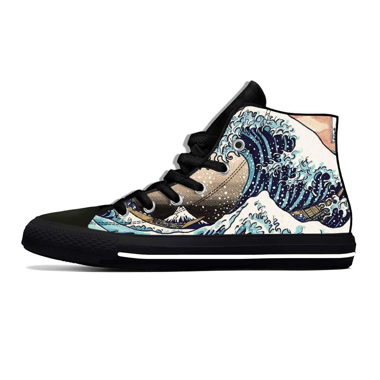 Japanese Anime Cartoon Great Wave Off Kanagawa Casual Cloth Shoes High Top Lightweight Breathable 3D Print Men Women Sneakers